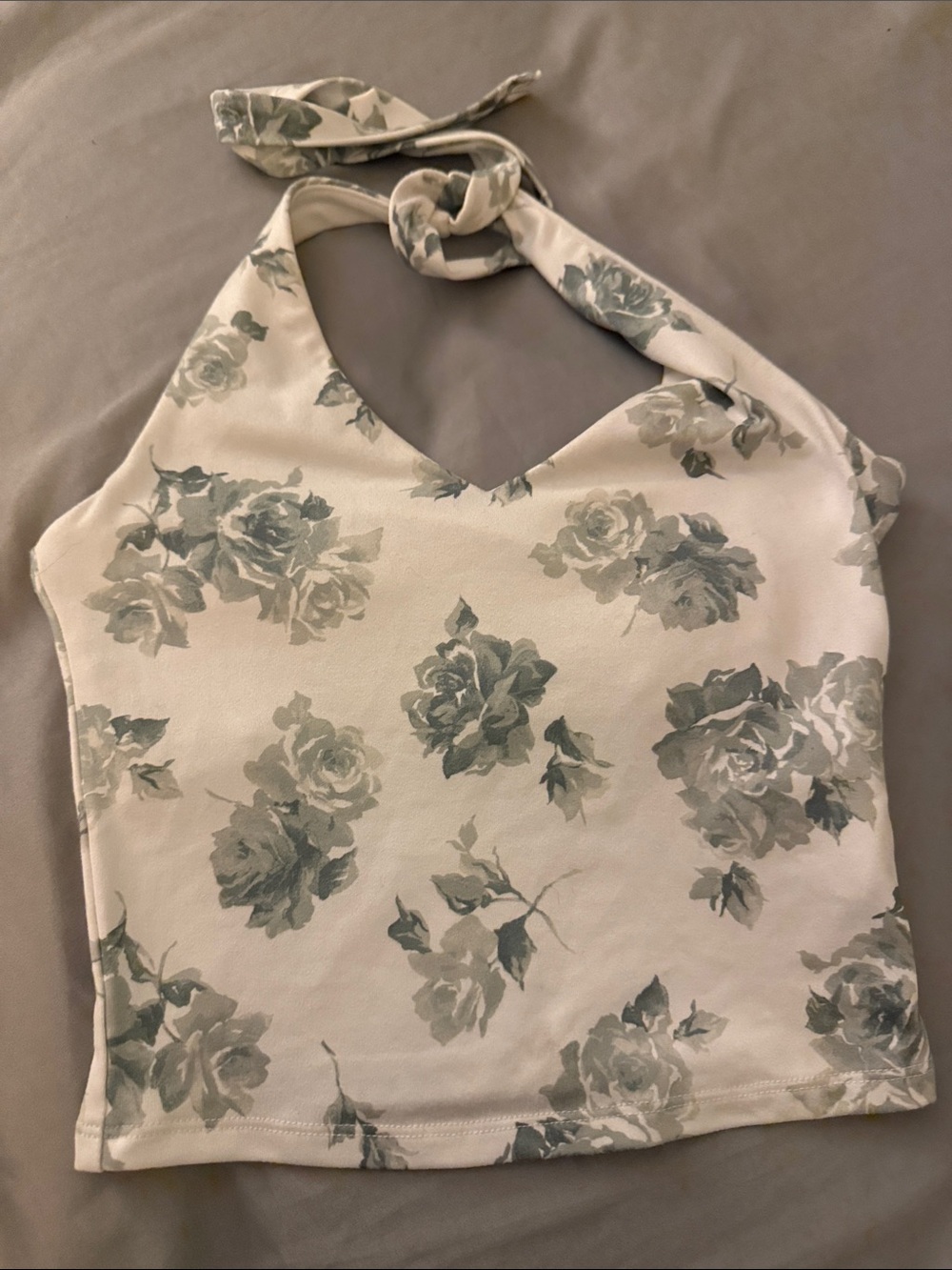 Hollister Women's Halter Floral Tank Top - Cream & Sage